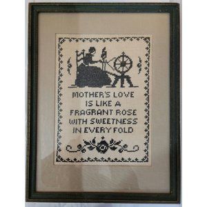 1900s Framed Linen Colonial Americana Antique Needlework Cross Stitch Sampler